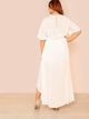  Plus Keyhole Back Surplice Wrap High Low Dress