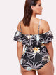 Plus Flower Print Flounce Ruched One Piece Swimsuit