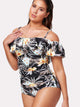 Plus Flower Print Flounce Ruched One Piece Swimsuit