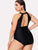 Plus Mesh Panel High Neck One Piece Swimsuit