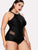 Plus Mesh Panel High Neck One Piece Swimsuit