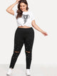 Plus Pearl Beading Ripped Knee Leggings