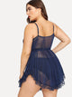 Plus Lace And Mesh Slips With Thong & Shawl