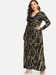  Plus Digital Print Plunging Gown Dress