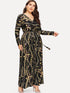  Plus Digital Print Plunging Gown Dress