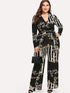 Plus Scarf Print Wrap Palazzo Jumpsuit