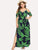 Plus Open Shoulder Tropical Wrap Dress