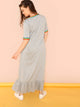 Plus Striped Trim Ruffle Hem Heather Grey Dress