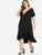 Plus V Neckline Striped Ruffle Hem Dress