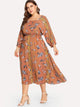  Plus V Cut Back Lantern Sleeve Dress