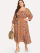  Plus V Cut Back Lantern Sleeve Dress