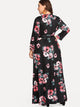 Plus Flower Print Long Sleeve Wrap Dress