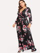 Plus Flower Print Long Sleeve Wrap Dress