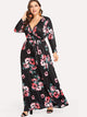 Plus Flower Print Long Sleeve Wrap Dress