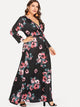 Plus Flower Print Long Sleeve Wrap Dress