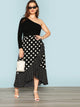 SHEIN Plus Polka Dot Print Ruffle Wrap Skirt