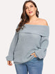 Plus Off Shoulder Fold Over Slim Fitted Jumper