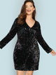 Plus V Neck Iridescent Sequin Dress