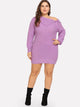 Plus Fold Over Asymmetrical Neck Solid Sweater Dress