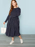 Plus Long Sleeve Striped Dress