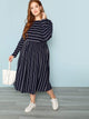 Plus Long Sleeve Striped Dress