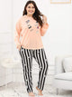 Plus Cartoon Print Striped Pajama Set