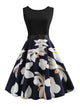 Ribbon Tie Floral Print Flared Combo Dress