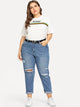SHEIN Plus Ripped Rolled Up Hem Jeans