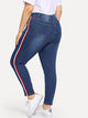 SHEIN Plus Contrast Tape Side Bleach Wash Jeans