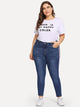 SHEIN Plus Contrast Tape Side Bleach Wash Jeans