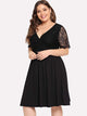 Plus Contrast Lace V Neck Dress