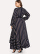 Plus Ruffle Hem Belted Striped Dress