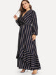 Plus Ruffle Hem Belted Striped Dress