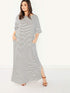 Plus Pocket Side Slit Hem Striped Dress