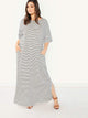 Plus Pocket Side Slit Hem Striped Dress