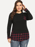 Plus 2 In 1 Plaid Hem Sweatshirt