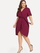 Plus Curved Hem Surplice Wrap Dress