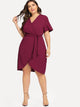 Plus Curved Hem Surplice Wrap Dress