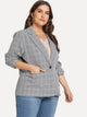 Plus Pocket Decoration Plaid Blazer