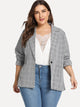 Plus Pocket Decoration Plaid Blazer