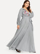 Plus Flower Applique Lantern Sleeve Wrap Dress