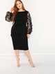  Plus Pencil Dress With Applique Mesh Sleeve