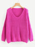 Neon Pink Plus Solid V Neck Sweater