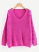 Neon Pink Plus Solid V Neck Sweater