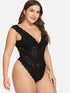 Plus Scalloped Trim Cut-Out Floral Lace Teddy Bodysuit