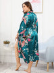 Plus Peacock & Floral Print Self Belted Robe