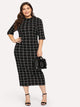 Plus Mock-Neck Grid Dress