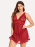 Plus Contrast Lace Split Dress With Thong