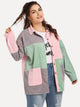 Plus Colorblock Button Front Outerwear