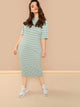 Plus Mock Neck Striped Rib-knit Dress